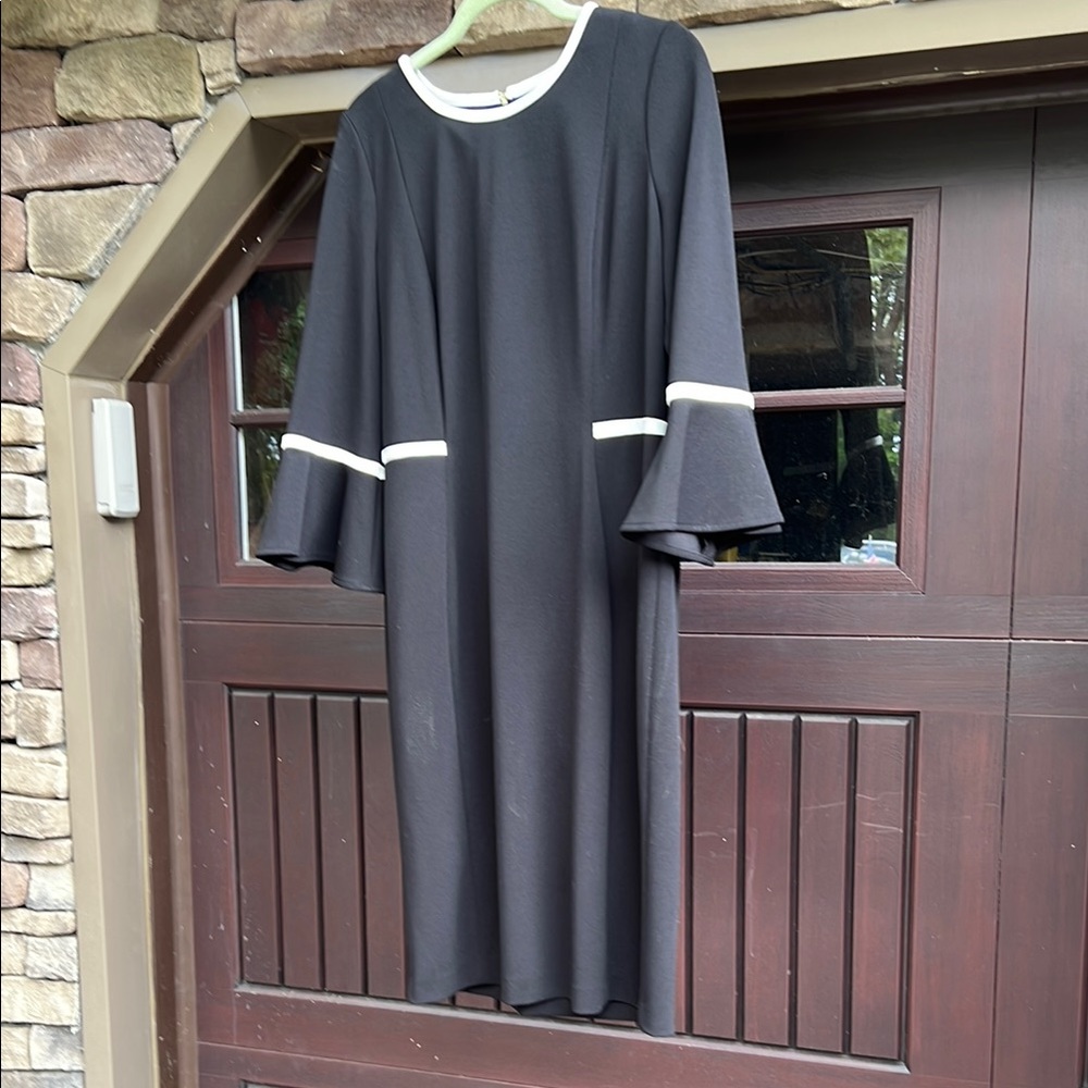 Calvin Klein Black Midi Dress with White Trim